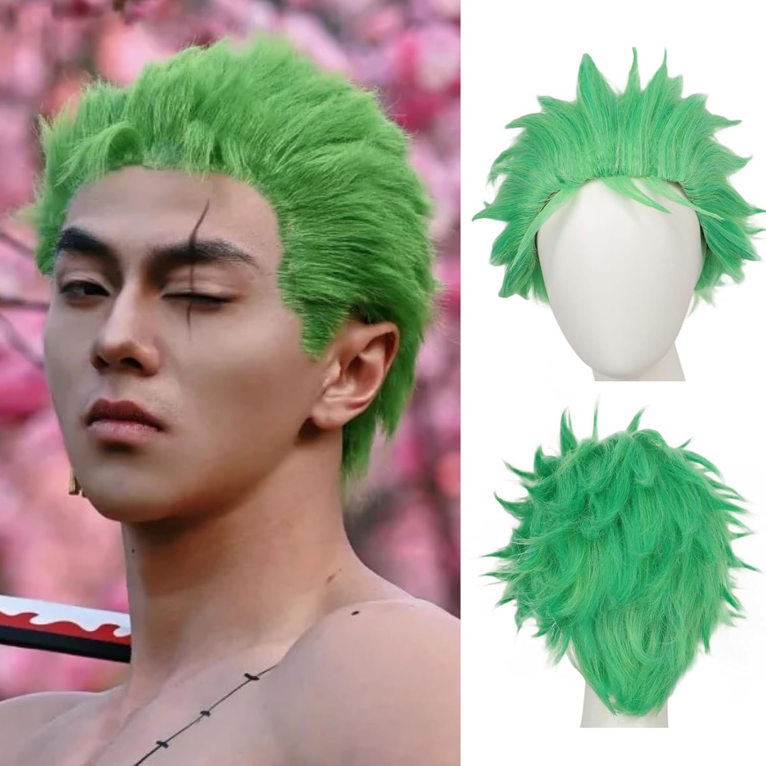 Cosplay Anime Zoro - Short Green Wigs for Men Light